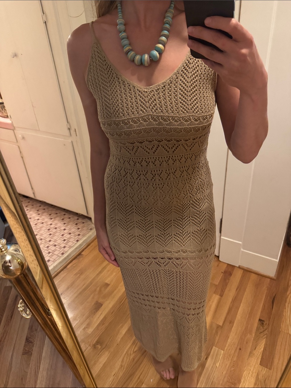 Before You Body Con Crochet Beige Maxi  Boho Chic Vacation Resort Ready Medium
